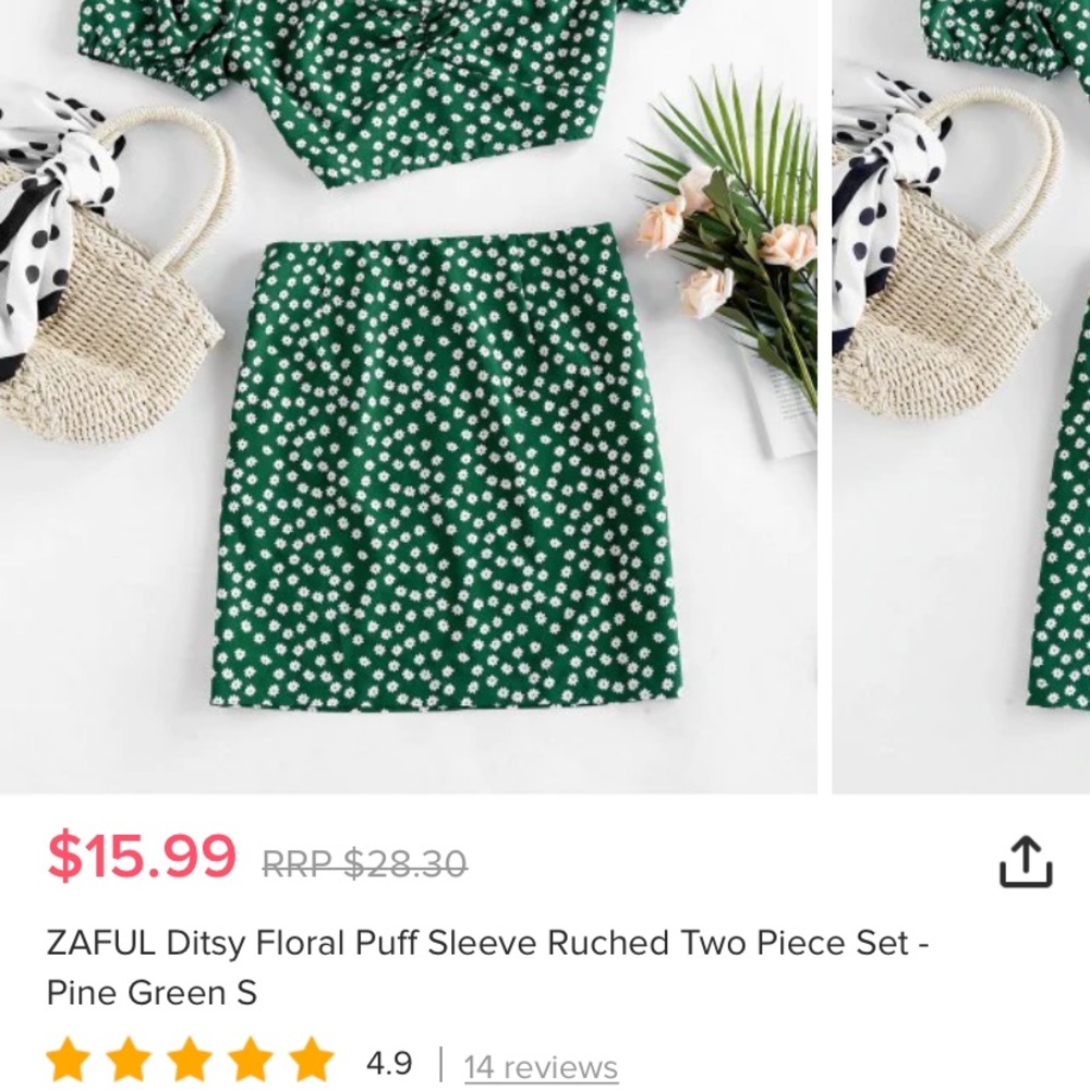 Ditsy Floral Puff Sleeve Ruched Two Piece Set